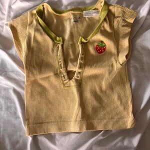 Garage Yellow Crop Top with Strawberry Patch / Pink Vintage Crop Top